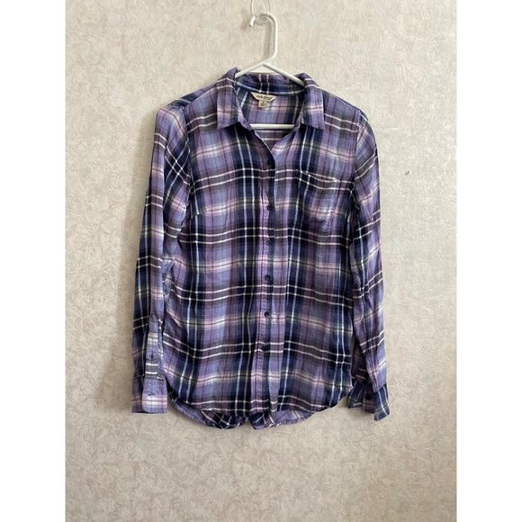 Lucky Brand women’s small purple plaid button down top - Picture 1 of 5